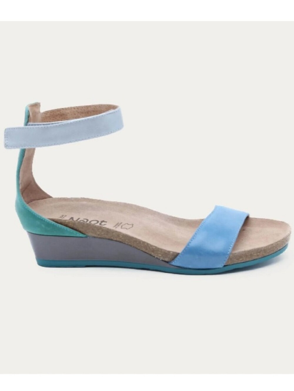 Naot PIXIE Blue Green Silver Pewter Colorblock Leather Wedge Sandals 9 - Picture 14 of 14